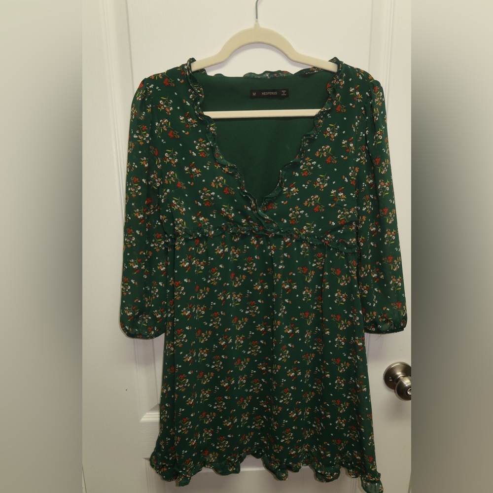 Green floral V-neck boutique Mini dress M